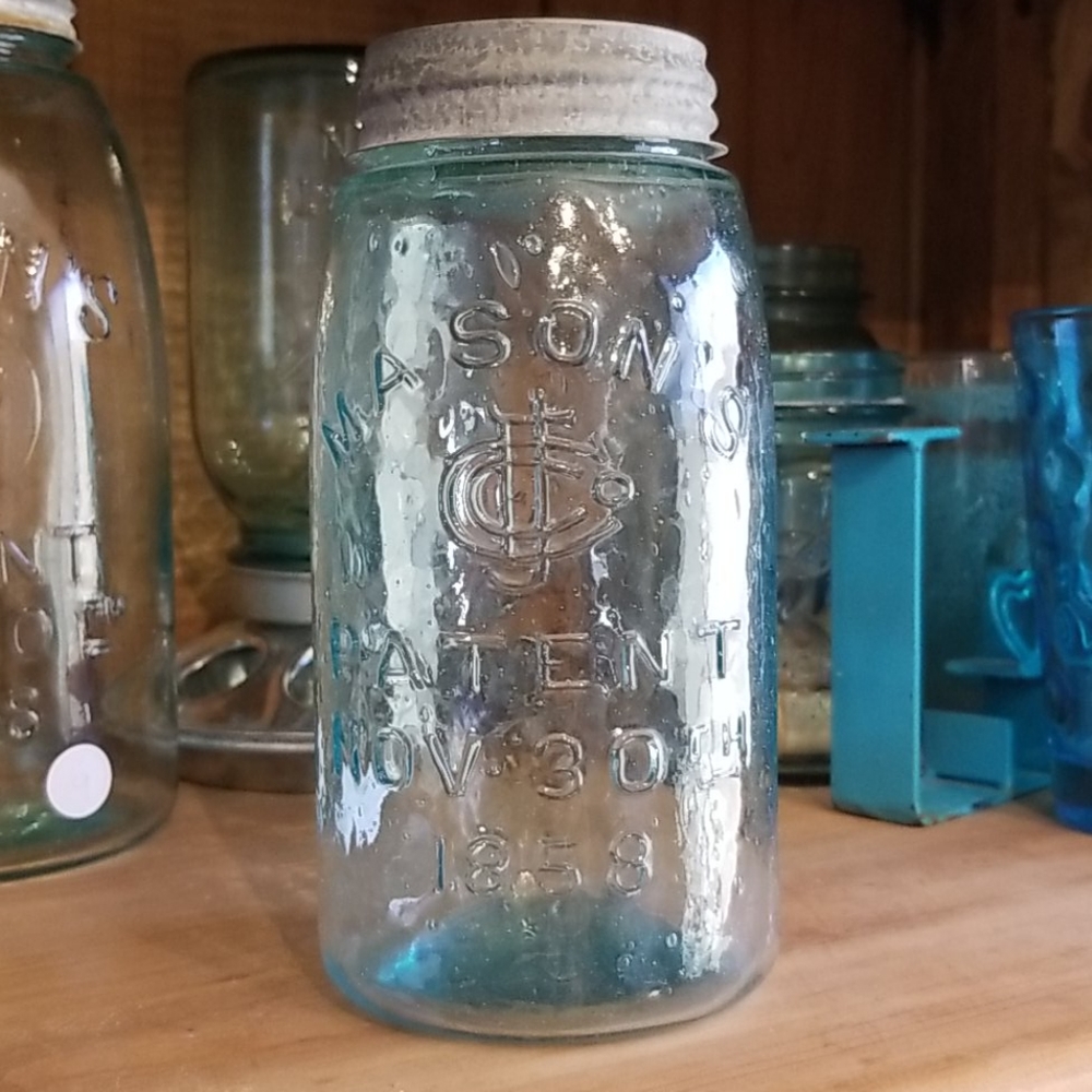 Antique Nov 30th 1858 Mason Jar Blue Green